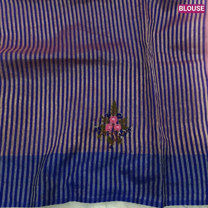Designer peach premium slub silk cotton saree, rich hand embroidery work on body and pallu, matching zari tissue striped blouse. NS10