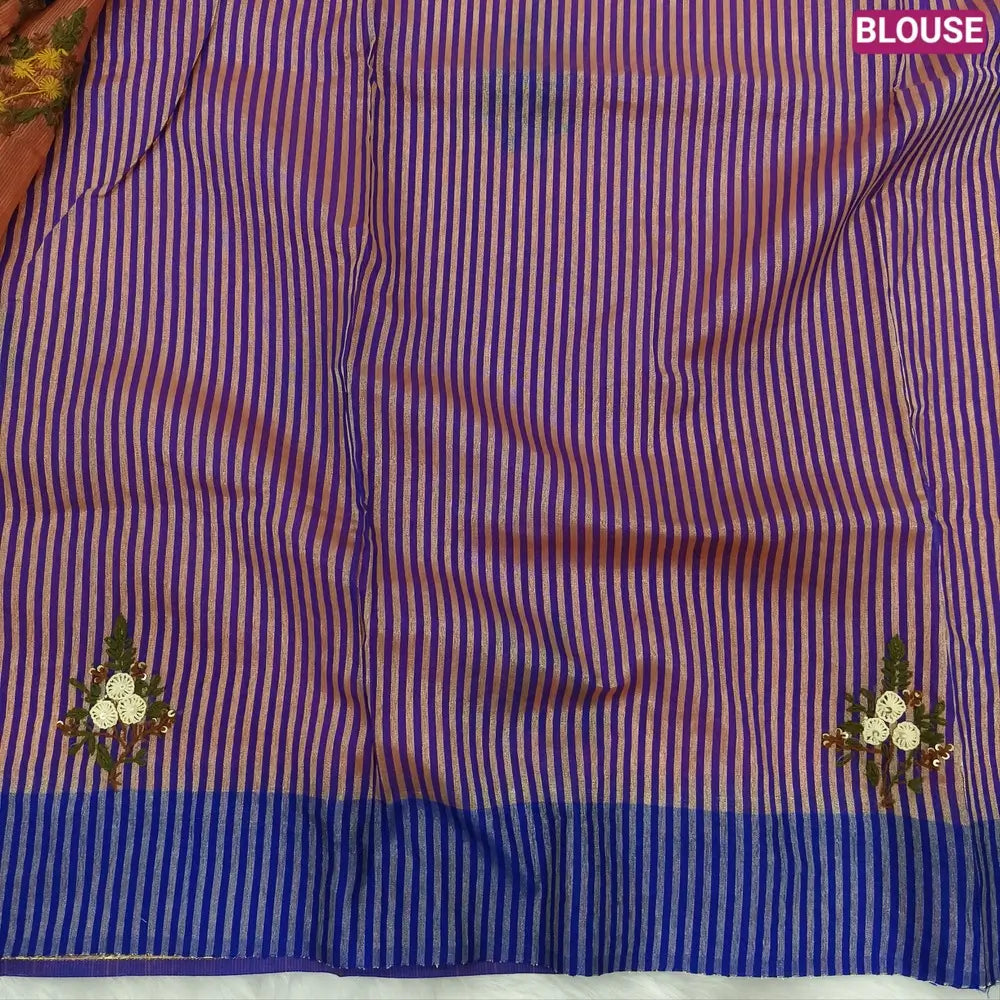 Designer Pink premium slub silk cotton saree, rich hand embroidery work on body and pallu, matching zari tissue striped blouse. NS14