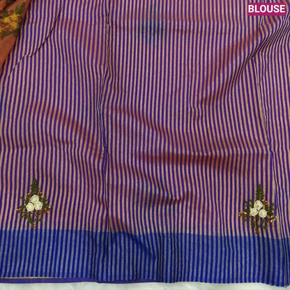 Designer Pink premium slub silk cotton saree, rich hand embroidery work on body and pallu, matching zari tissue striped blouse. NS14