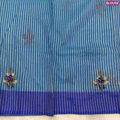 Designer Pastel blue premium slub silk cotton saree, rich hand embroidery work on body and pallu, matching zari tissue striped blouse. NS13