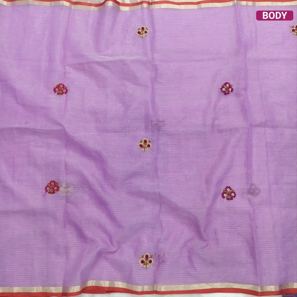 Purple Premium kota silk cotton embroidered saree (lightweight, thin, soft), double side thin tissue borders, heavy embroidered pallu with tissue stripes, blouse with embroidery. NS31