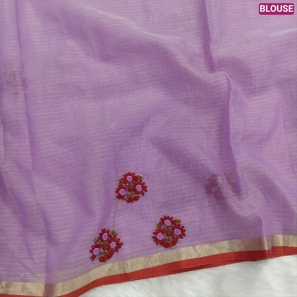 Purple Premium kota silk cotton embroidered saree (lightweight, thin, soft), double side thin tissue borders, heavy embroidered pallu with tissue stripes, blouse with embroidery. NS31