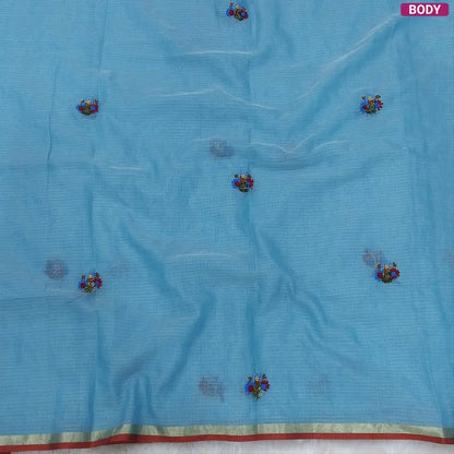 Blue Premium kota silk cotton embroidered saree (lightweight, thin, soft), double side thin tissue borders, heavy embroidered pallu with tissue stripes, blouse with embroidery. NS30