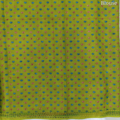 Mehandhi Green Premium kota silk saree (lightweight, thin, soft) colorful floral prints highlighted with hand embroidery work, rich pallu. Digital printed kota silk blouse. NS50