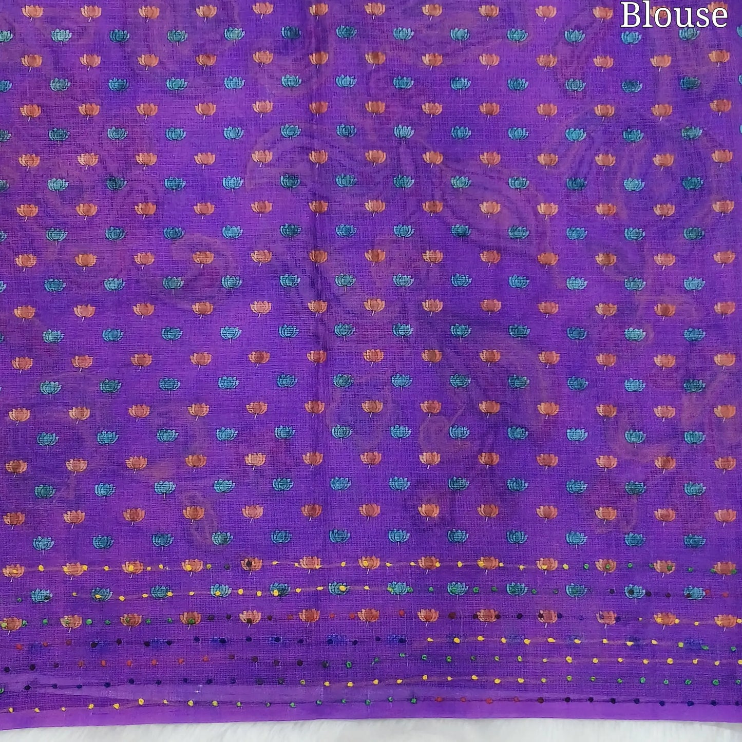 Purple Premium kota silk saree (lightweight, thin, soft) colorful floral prints highlighted with hand embroidery work, rich pallu. Digital printed kota silk blouse. NS52