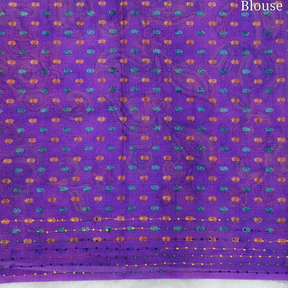 Purple Premium kota silk saree (lightweight, thin, soft) colorful floral prints highlighted with hand embroidery work, rich pallu. Digital printed kota silk blouse. NS52