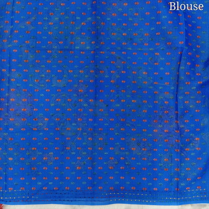 Ink Blue Premium kota silk saree (lightweight, thin, soft) colorful floral prints highlighted with hand embroidery work, rich pallu. Digital printed kota silk blouse. NS51