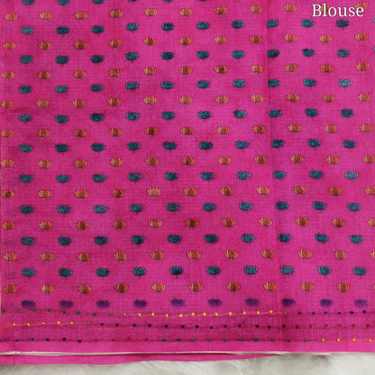 Bright Pink Premium kota silk saree (lightweight, thin, soft) colorful floral prints highlighted with hand embroidery work, rich pallu. Digital printed kota silk blouse. NS54