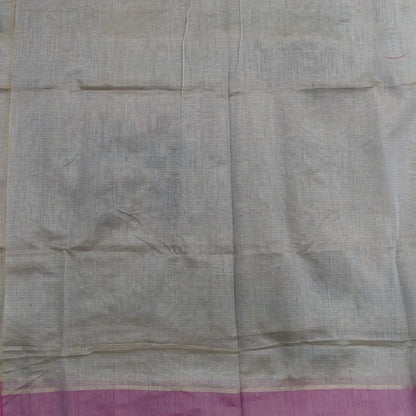 Light grey with golden tint printed soft silk cotton saree (lightweight, thin, soft) double side borders with kantha stitch detailing, printed pallu with thread embroidery and simple tassels, plain running blouse with borders. NS52