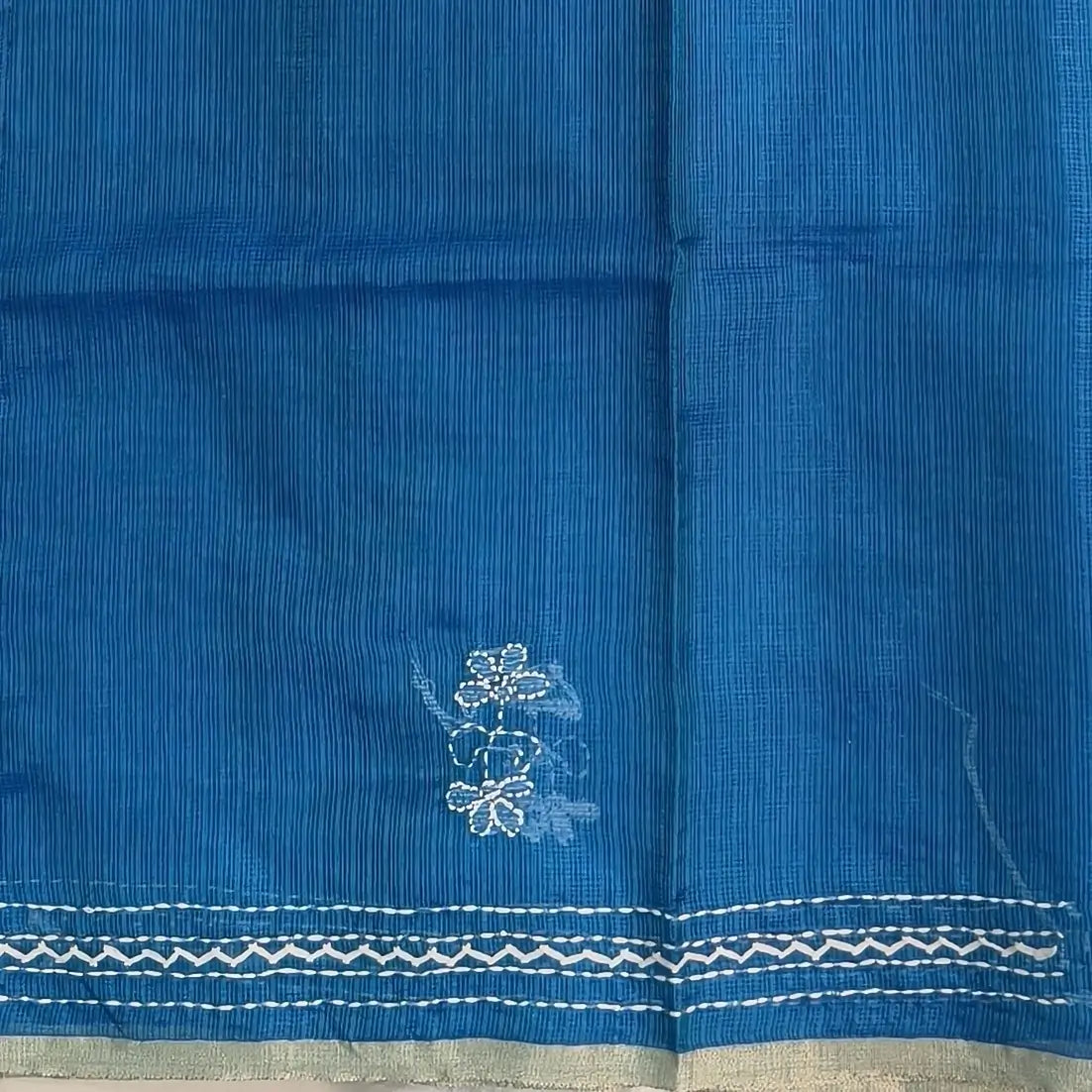 Turquoise blue premium kota silk saree(soft, thin)with rich hand embroidery work all over,thin tissue borders,rich embroidered pallu,running blouse with embroidery and borders. NS292
