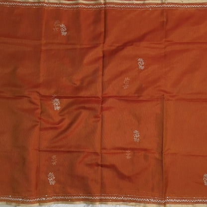 Rust orange premium kota silk saree(soft, thin)with rich hand embroidery work all over,thin tissue borders,rich embroidered pallu,running blouse with embroidery and borders. NS293