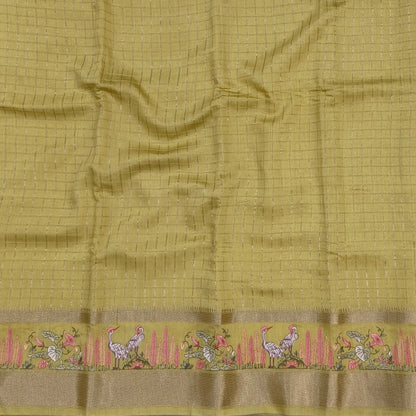 Designer pastel yellow assam silk saree with zari stripes all over (Soft, Thin) embroidered gap borders, zari stripes on pallu, running bluose with zari stripes and borders. NS305