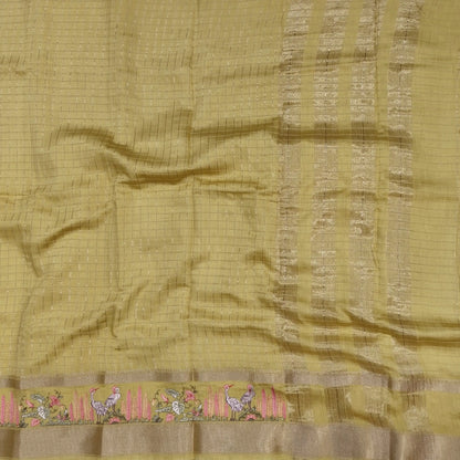 Designer pastel yellow assam silk saree with zari stripes all over (Soft, Thin) embroidered gap borders, zari stripes on pallu, running bluose with zari stripes and borders. NS305