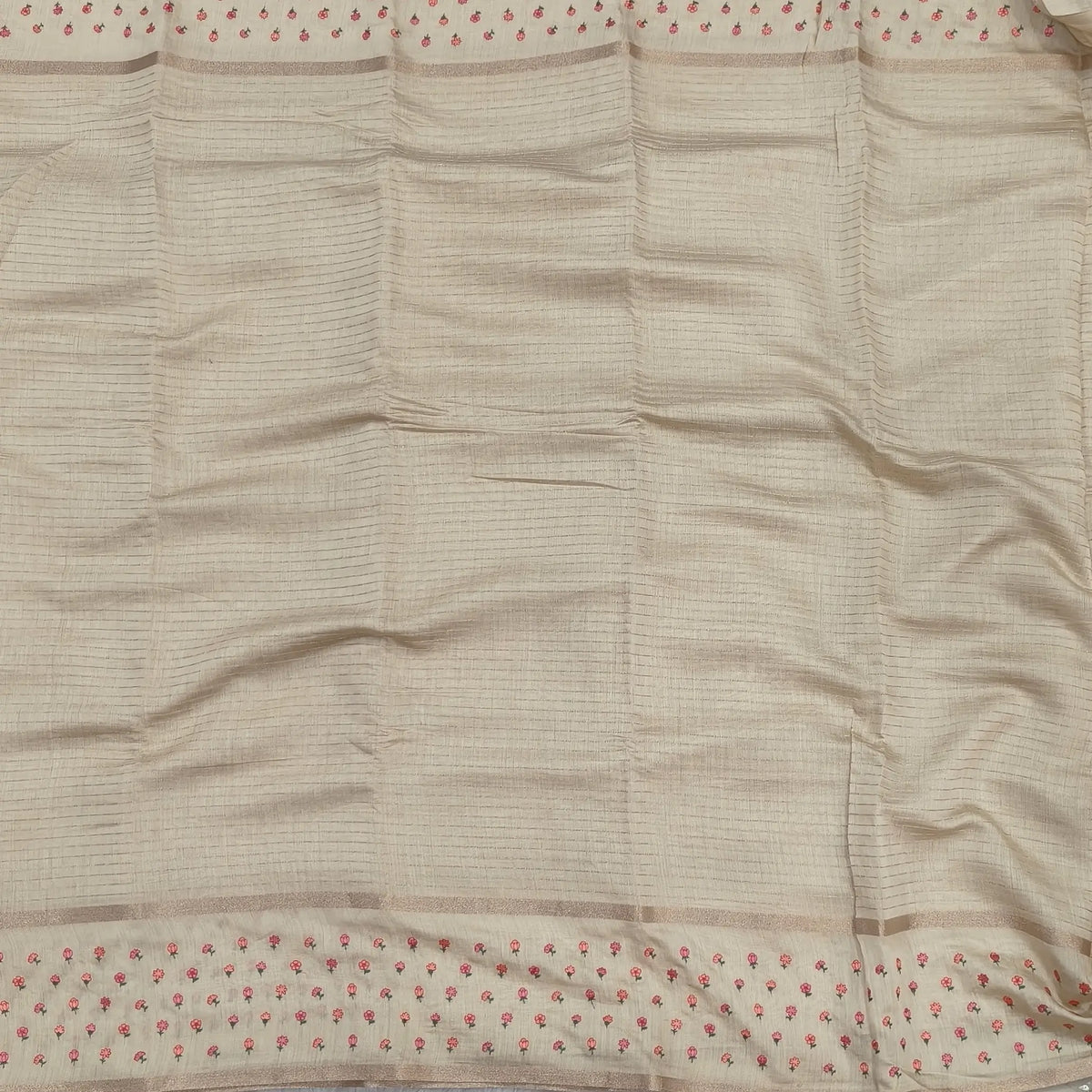 Designer off white assam silk saree with zari stripes all over (Soft, Thin) embroidered gap borders, zari stripes on pallu, running bluose with zari stripes and borders. NS304