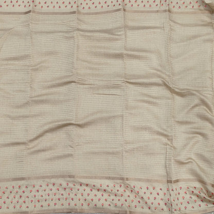 Designer off white assam silk saree with zari stripes all over (Soft, Thin) embroidered gap borders, zari stripes on pallu, running bluose with zari stripes and borders. NS304