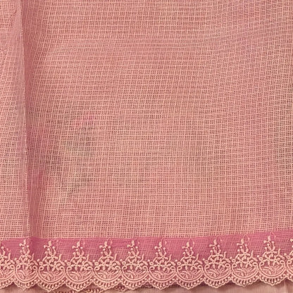 Pastel peach premium kota saree with embroidered bird and floral motifs all over (Thin, Lightweight) lace tapings as borders, rich embroidered pallu, plain running blouse. NS306