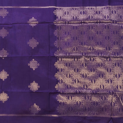 Purple semi tussar saree, with rich traditional zari weaving all over (thin, Textured) rich pallu, running blouse with zari woven buttas and borders. NS317