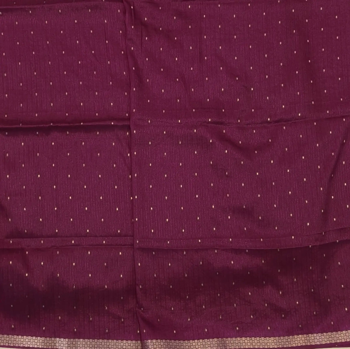 Dark beetroot purple viscous silk saree with zari buttas all over, thin double side zari borders (Thin, Soft) Striped pallu, zari and tissue striped running blouse. NS320