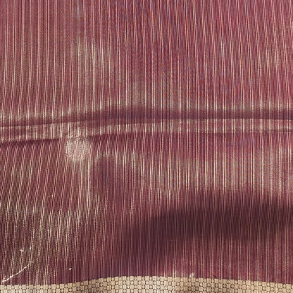 Dark beetroot purple viscous silk saree with zari buttas all over, thin double side zari borders (Thin, Soft) Striped pallu, zari and tissue striped running blouse. NS320