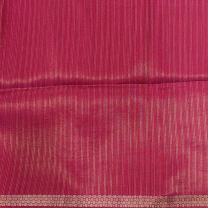 Bright pink viscous silk saree with zari buttas all over, thin double side zari borders (Thin, Soft) Striped pallu, zari and tissue striped running blouse. NS321