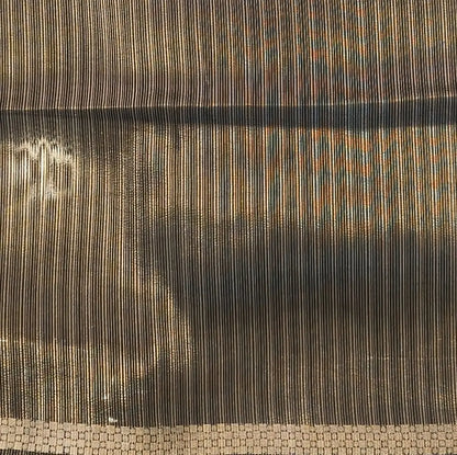 Black viscous silk saree with zari buttas all over, thin double side zari borders (Thin, Soft) Striped pallu, zari and tissue striped running blouse. NS319