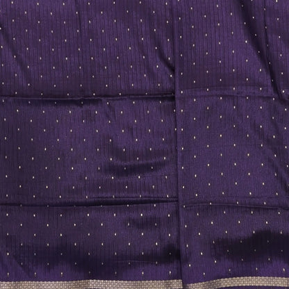 Dark purple viscous silk saree with zari buttas all over, thin double side zari borders (Thin, Soft) Striped pallu, zari and tissue striped running blouse. NS323
