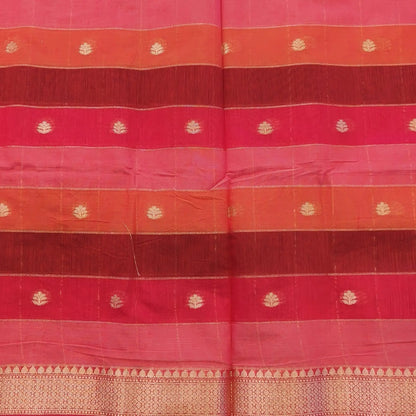 Multicoloured (Pink & red)soft silk cotton saree with zari woven checks & buttas all over, zari woven double side borders, tissue pallu,multicoloured running blouse with borders & buttas. NS26