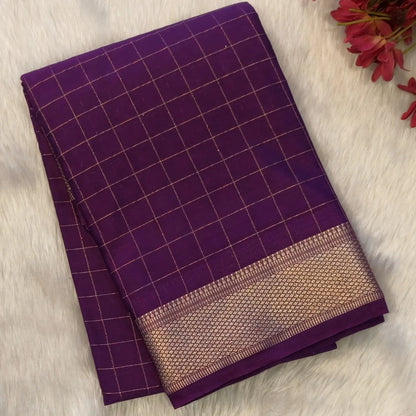 Wine purple soft fancy crepe silk saree,zari checks all over,(soft,thin)striped tissue pallu,double side zari woven borders,running blouse with zari checks and borders. NS241