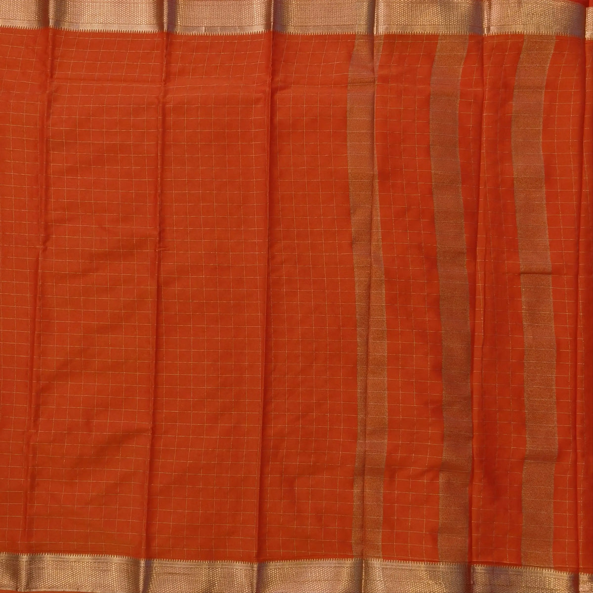Orange soft fancy crepe silk saree,zari checks all over,(soft,thin)striped tissue pallu,double side zari woven borders,running blouse with zari checks and borders. NS245