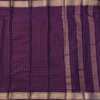 Wine purple soft fancy crepe silk saree,zari checks all over,(soft,thin)striped tissue pallu,double side zari woven borders,running blouse with zari checks and borders. NS241