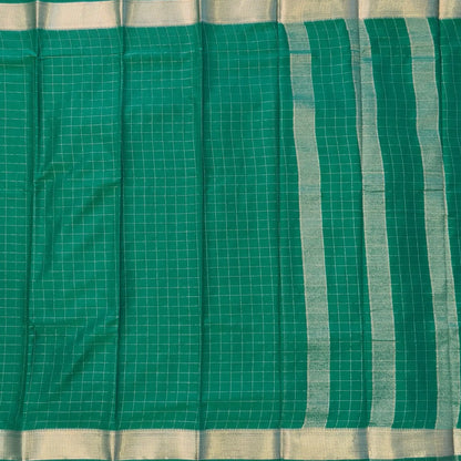 Dark turquiose green soft fancy crepe silk saree,zari checks all over,(soft,thin)striped tissue pallu,double side zari woven borders,running blouse with zari checks and borders. NS239