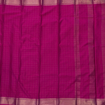 Bright pink soft fancy crepe silk saree,zari checks all over,(soft,thin)striped tissue pallu,double side zari woven borders,running blouse with zari checks and borders. NS238