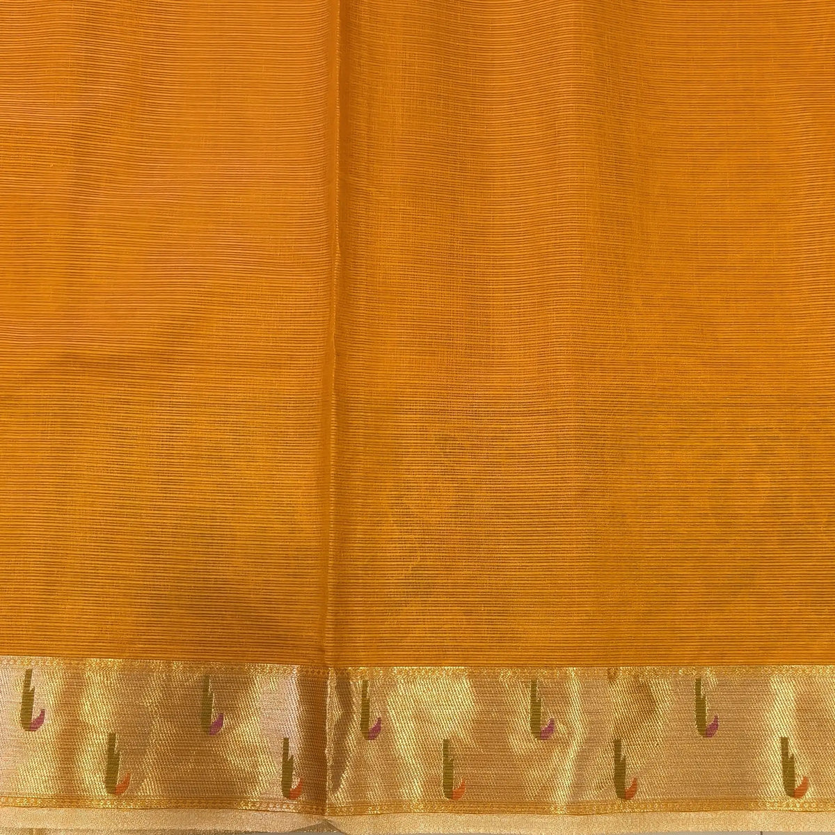 Fenugreek yellow premium kota silk saree with rich applique embroidered and paithani woven borders(soft, thin)applique and tissue striped pallu,plain kota silk running blouse with paithani borders. NS234
