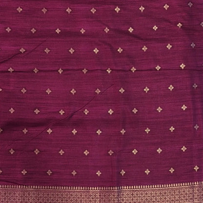 Dark beetroot purple premium ribbed silk saree(textured,thin)with silver and antique gold zari,weaving all over,antique gold zari woven pallu,running blouse with zari woven buttas and borders. NS249