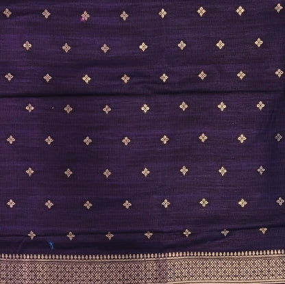 Dark purple premium ribbed silk saree(textured,thin)with silver and antique gold zari,weaving all over,antique gold zari woven pallu,running blouse with zari woven buttas and borders. NS255