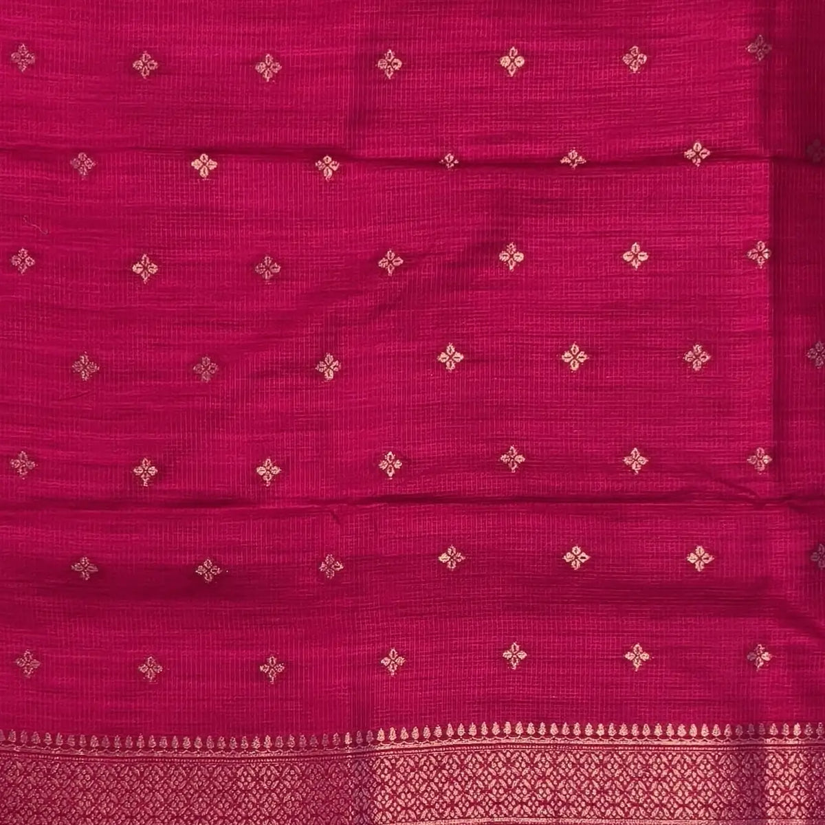 Bright pink premium ribbed silk saree(textured,thin)with silver and antique gold zari,weaving all over,antique gold zari woven pallu,running blouse with zari woven buttas and borders. NS247
