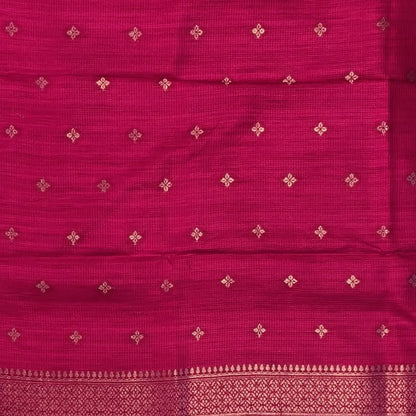 Bright pink premium ribbed silk saree(textured,thin)with silver and antique gold zari,weaving all over,antique gold zari woven pallu,running blouse with zari woven buttas and borders. NS247