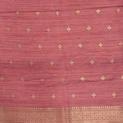 Onion pink premium ribbed silk saree(textured,thin)with silver and antique gold zari,weaving all over,antique gold zari woven pallu,running blouse with zari woven buttas and borders. NS254