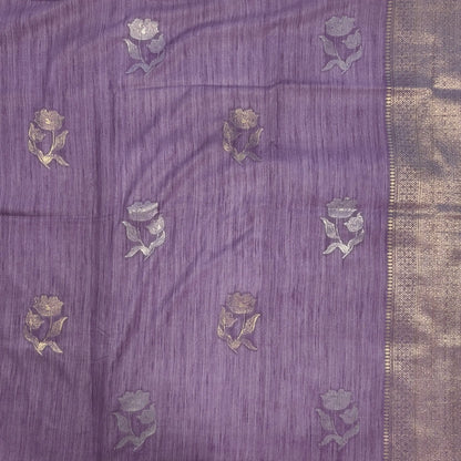 Lavender premium ribbed silk saree(textured,thin)with silver and antique gold zari,weaving all over,antique gold zari woven pallu,running blouse with zari woven buttas and borders. NS246