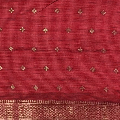 Red premium ribbed silk saree(textured,thin)with silver and antique gold zari,weaving all over,antique gold zari woven pallu,running blouse with zari woven buttas and borders. NS251