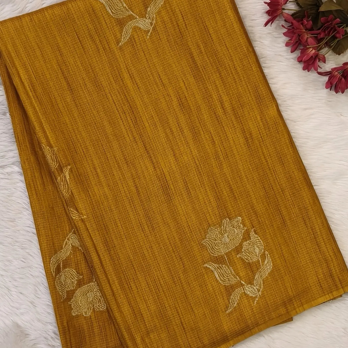 Fenugreek yellow premium ribbed silk saree(textured,thin)with silver and antique gold zari,weaving all over,antique gold zari woven pallu,running blouse with zari woven buttas and borders. NS253