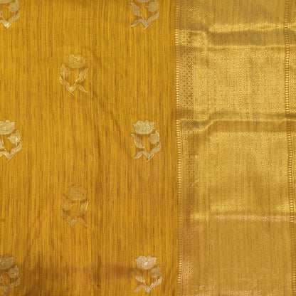 Fenugreek yellow premium ribbed silk saree(textured,thin)with silver and antique gold zari,weaving all over,antique gold zari woven pallu,running blouse with zari woven buttas and borders. NS253