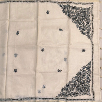 Rich beige premium kota silk saree with rich hand embroidery all over,(soft,thin)rich embroidery on pallu,running kota silk blouse with borders. NS269