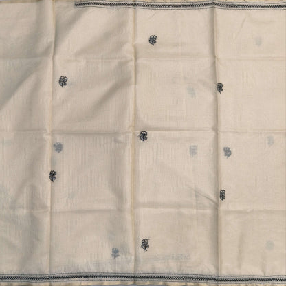 Rich beige premium kota silk saree with rich hand embroidery all over,(soft,thin)rich embroidery on pallu,running kota silk blouse with borders. NS269
