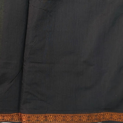 Black and leafy green semi maheshwari silk cotton saree (thin, lightweight) zari woven borders and buttas all over, contrast pallu, plain running blouse with borders. NS357