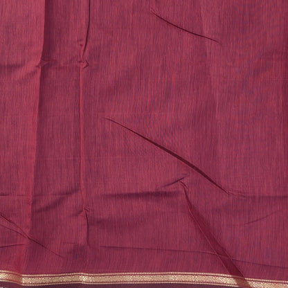 Dark purple and pink semi maheshwari silk cotton saree (thin, lightweight) zari woven borders and buttas all over, contrast pallu, plain running blouse with borders. NS358