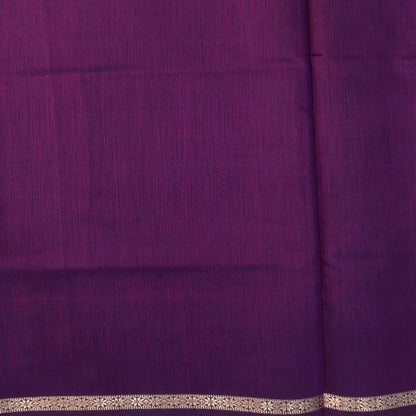Purple and green semi maheshwari silk cotton saree (thin, lightweight) zari woven borders and buttas all over, contrast pallu, plain running blouse with borders. NS359