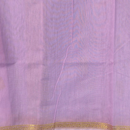 Pastel blue and lavender semi maheshwari silk cotton saree (thin, lightweight) zari woven borders and buttas all over, contrast pallu, plain running blouse with borders. NS363