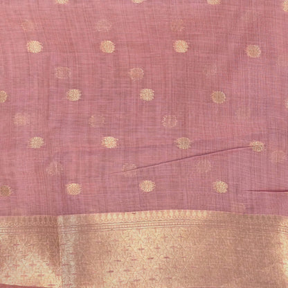 Pastel pink premium jamdani woven silk cotton saree,with zari woven buttas all over,gold zari woven double side borders,jamdani weaving on pallu with tassles, running blouse with zari buttas and borders. NS250
