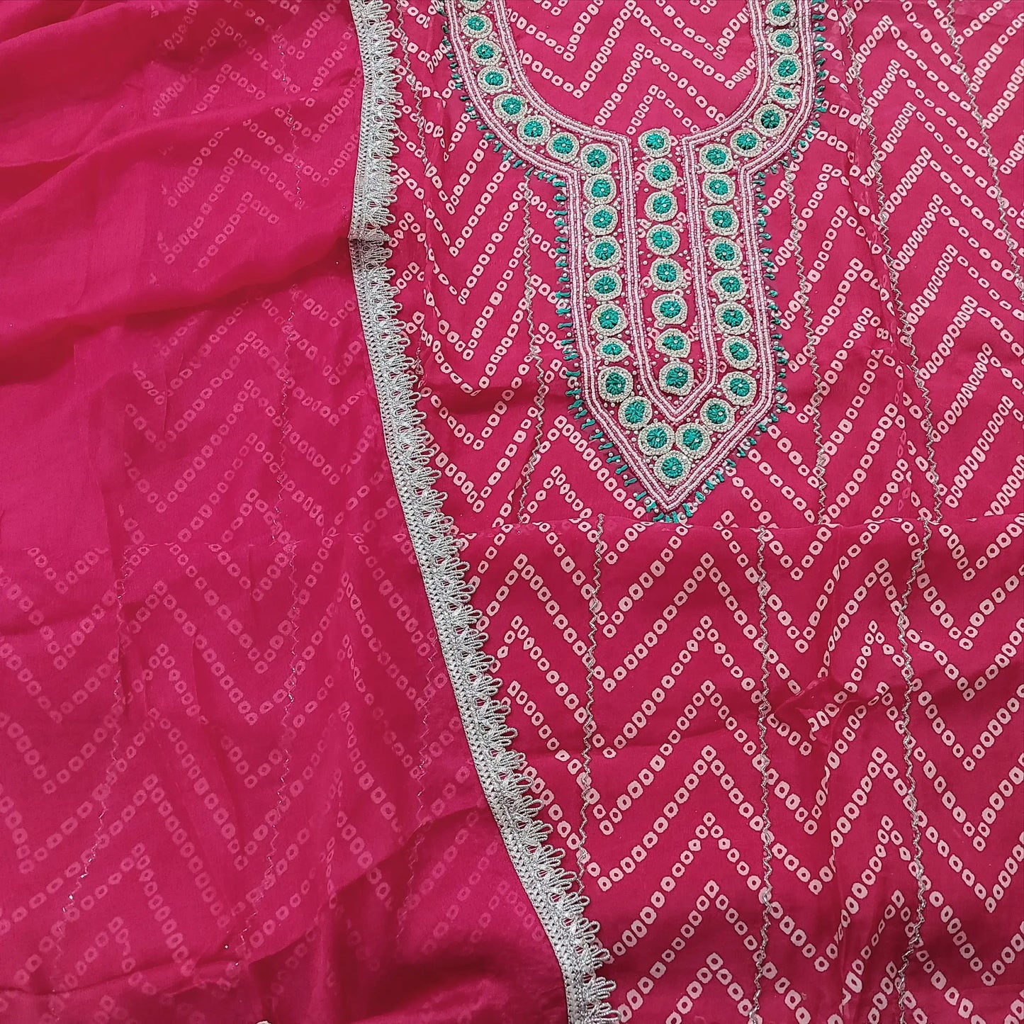 Pink bandhini printed organza salwar material mr251401-Neidhal